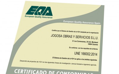 Jogosa recibe su certificado I+D+I
