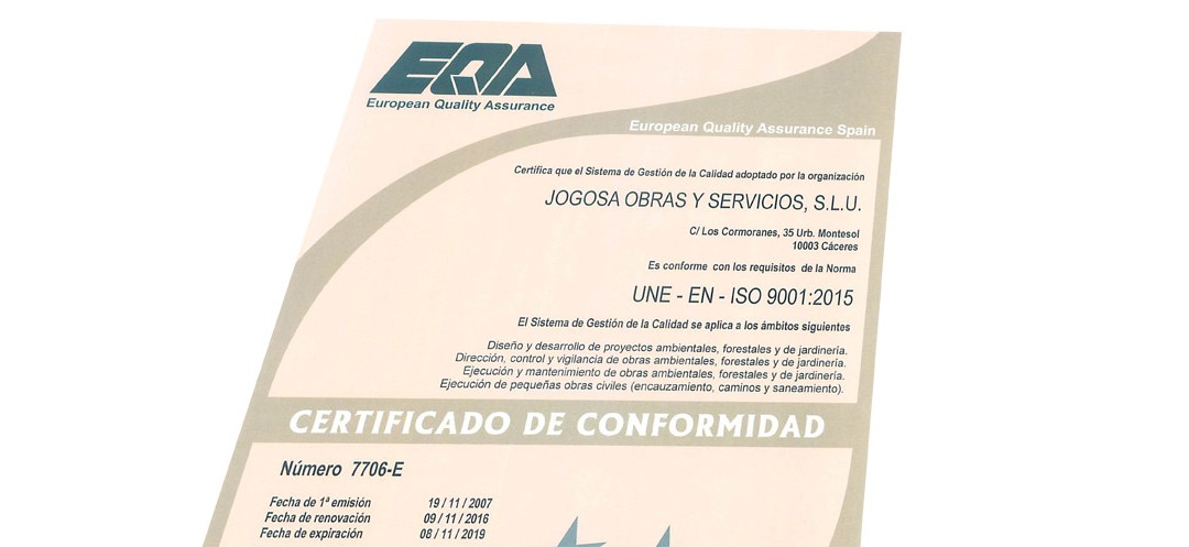 Jogosa renueva sus certificados europeos EQA hasta el año 2019